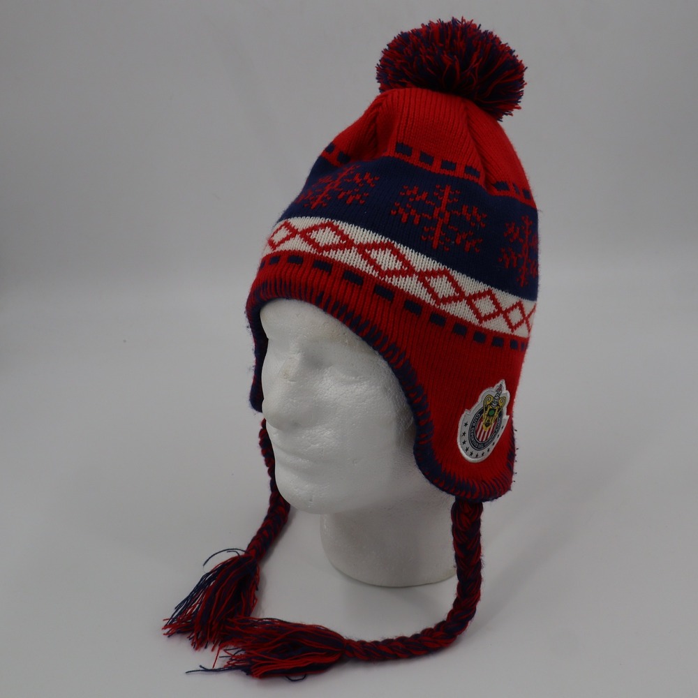 Chivas Guadalajara Beanie Hat Unisex OSFM Red Navy Snowflake Peruvian Earflap